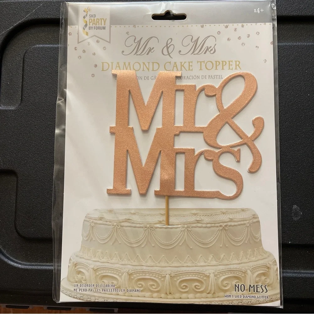 Diamond Glitter Mr & Mrs Cake Topper, Rose Gold, 6-1/2-Inch (Rose Gold)